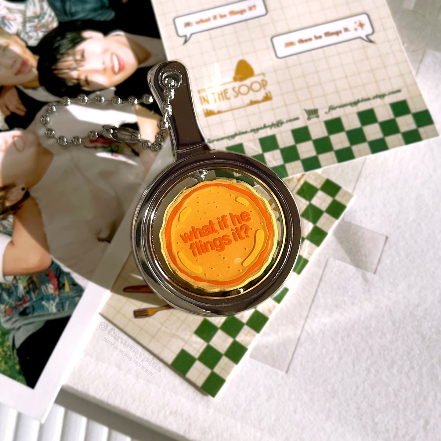 In the Soop Pancake Flip Spinning Pin/Keychain